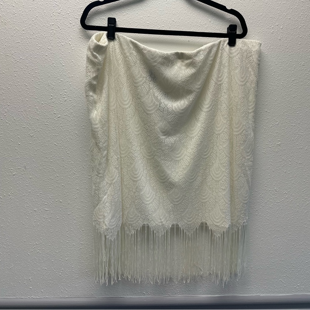 Ashley Stewart Cream Fringe Hem Skirt